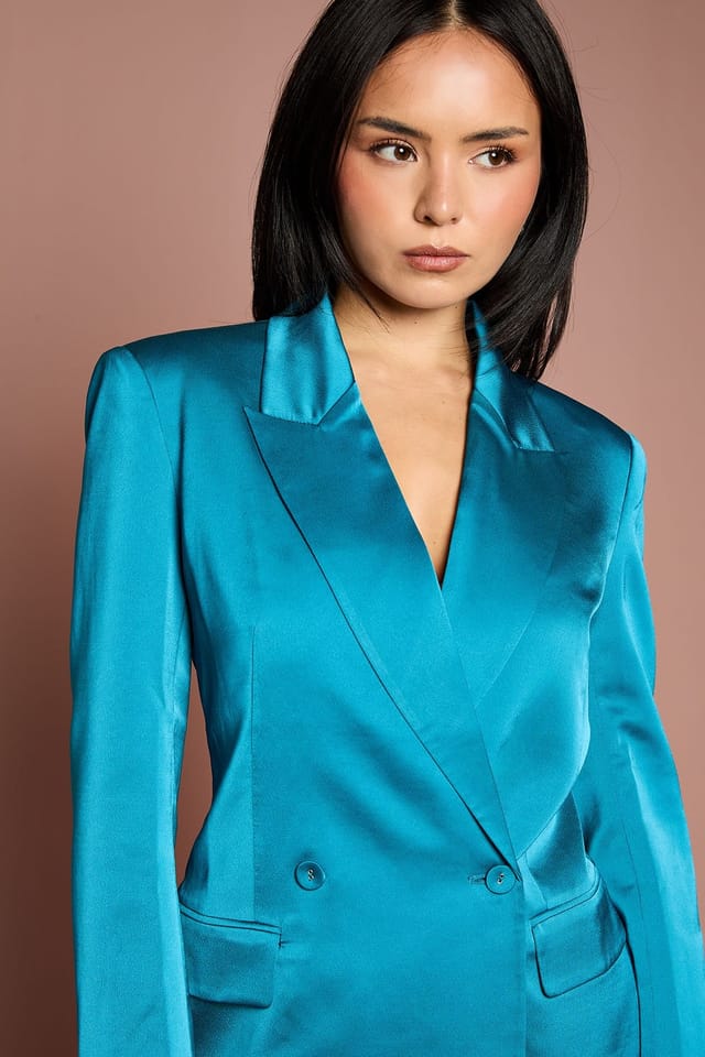 Coast Coast Women's Petite Satin Double Breasted Blazer in Teal - 2