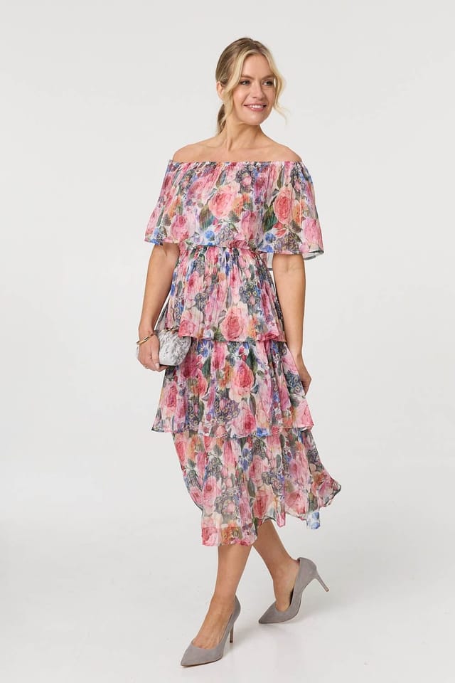 Izabel London Izabel London Women's Floral Layered Tiered Maxi Dress in Pink - 2