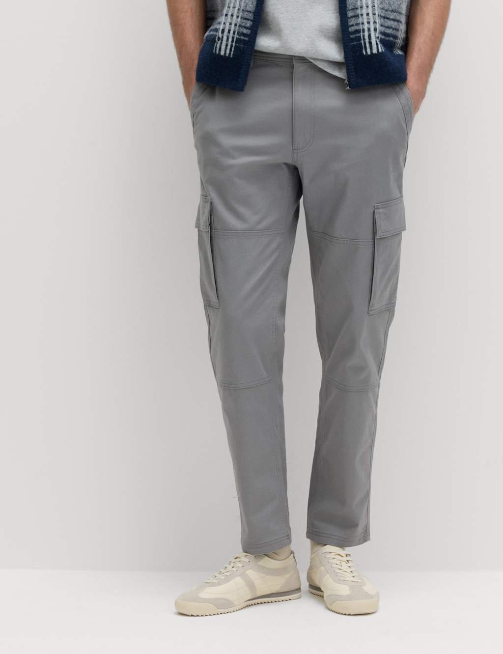 M&S Ash Grey Tapered Fit Stretch Cargo Trousers