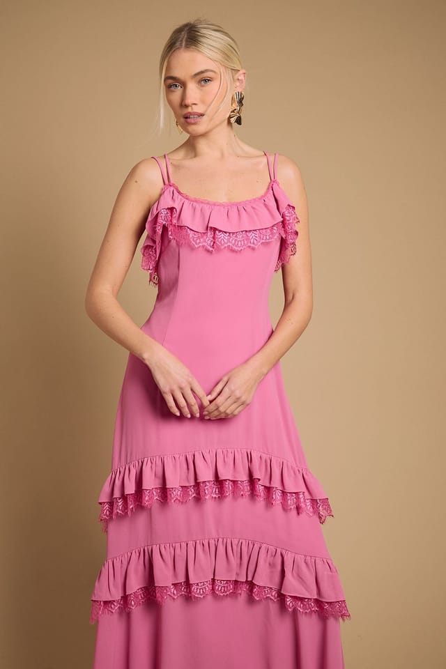 Oasis Oasis Women's Cape Detail Ruffle Slip Midaxi Dress in Pink - 2