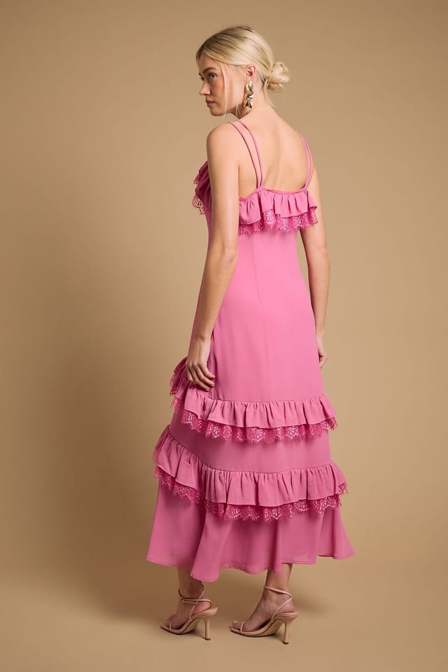 Oasis Oasis Women's Cape Detail Ruffle Slip Midaxi Dress in Pink - 3