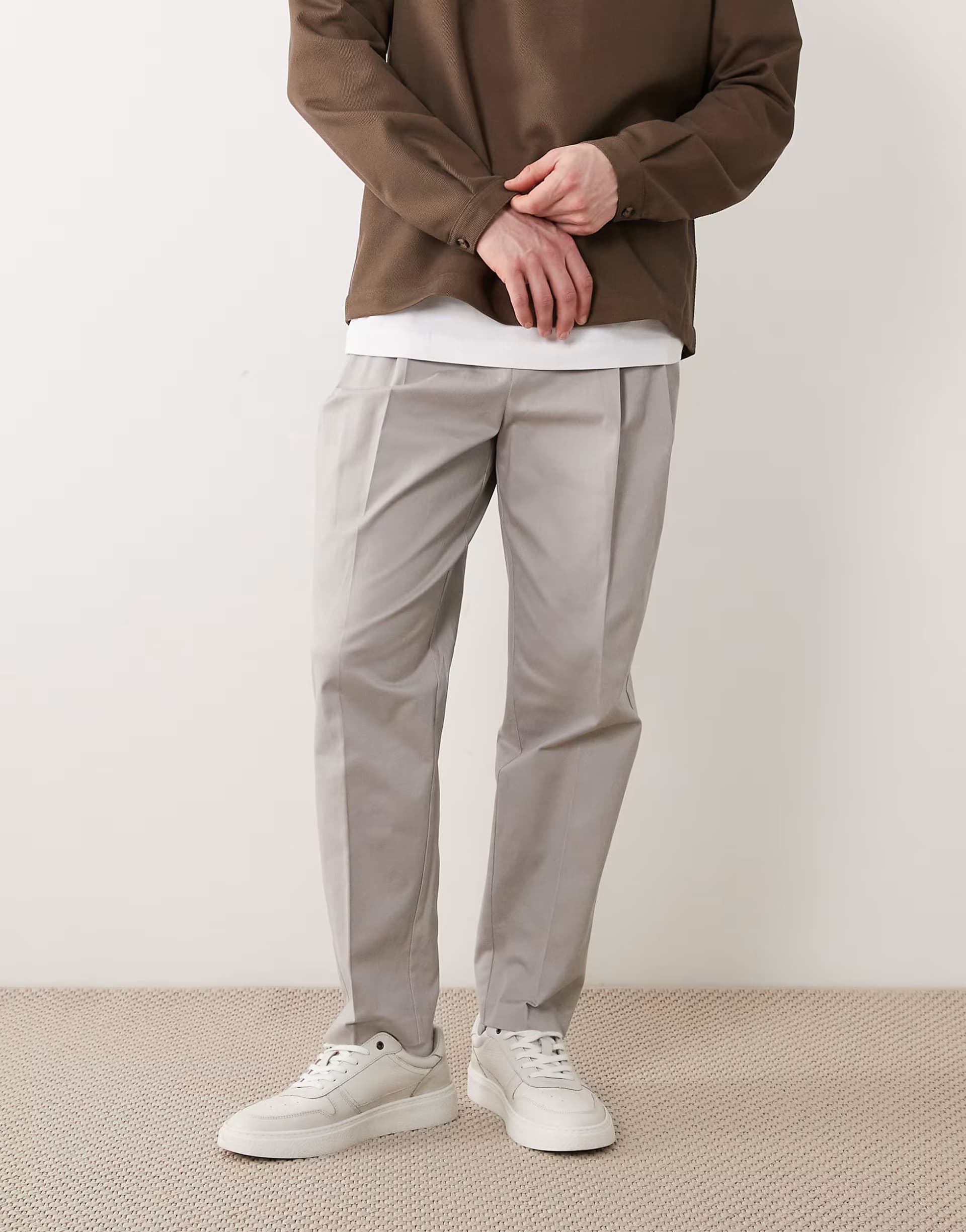 ASOS ASOS DESIGN smart cotton rich relaxed tapered chino trousers in grey with front pleats