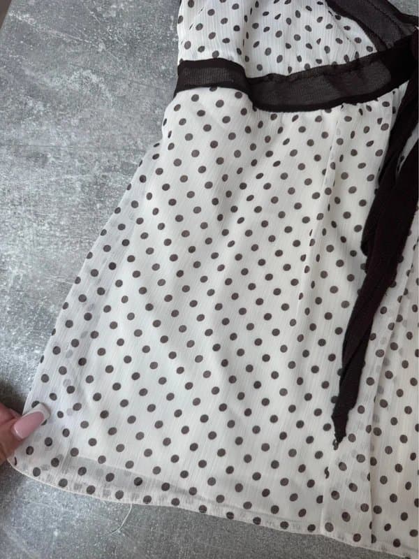 New Look y2k white and brown polka dot patterned micro mesh cami top