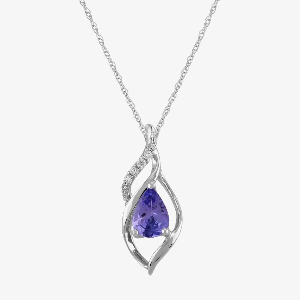 T.H.Baker T.H.Baker Women's 9ct White Gold Pear-cut Tanzanite & Diamond Swirl Pendant TH0121773 in Blue