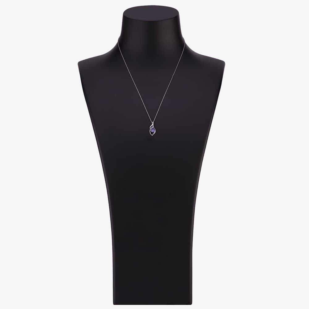 T.H.Baker T.H.Baker Women's 9ct White Gold Pear-cut Tanzanite & Diamond Swirl Pendant TH0121773 in Blue - 2