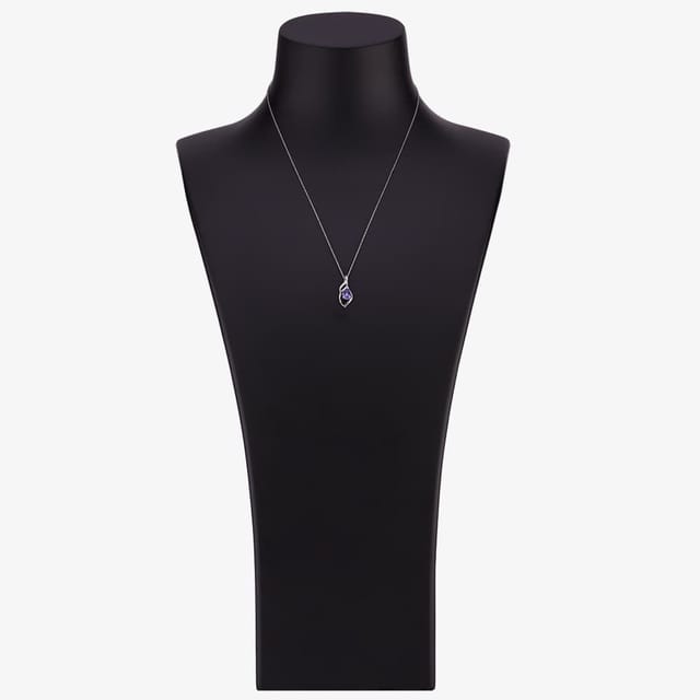 T.H.Baker T.H.Baker Women's 9ct White Gold Pear-cut Tanzanite & Diamond Swirl Pendant TH0121773 in Blue - 2
