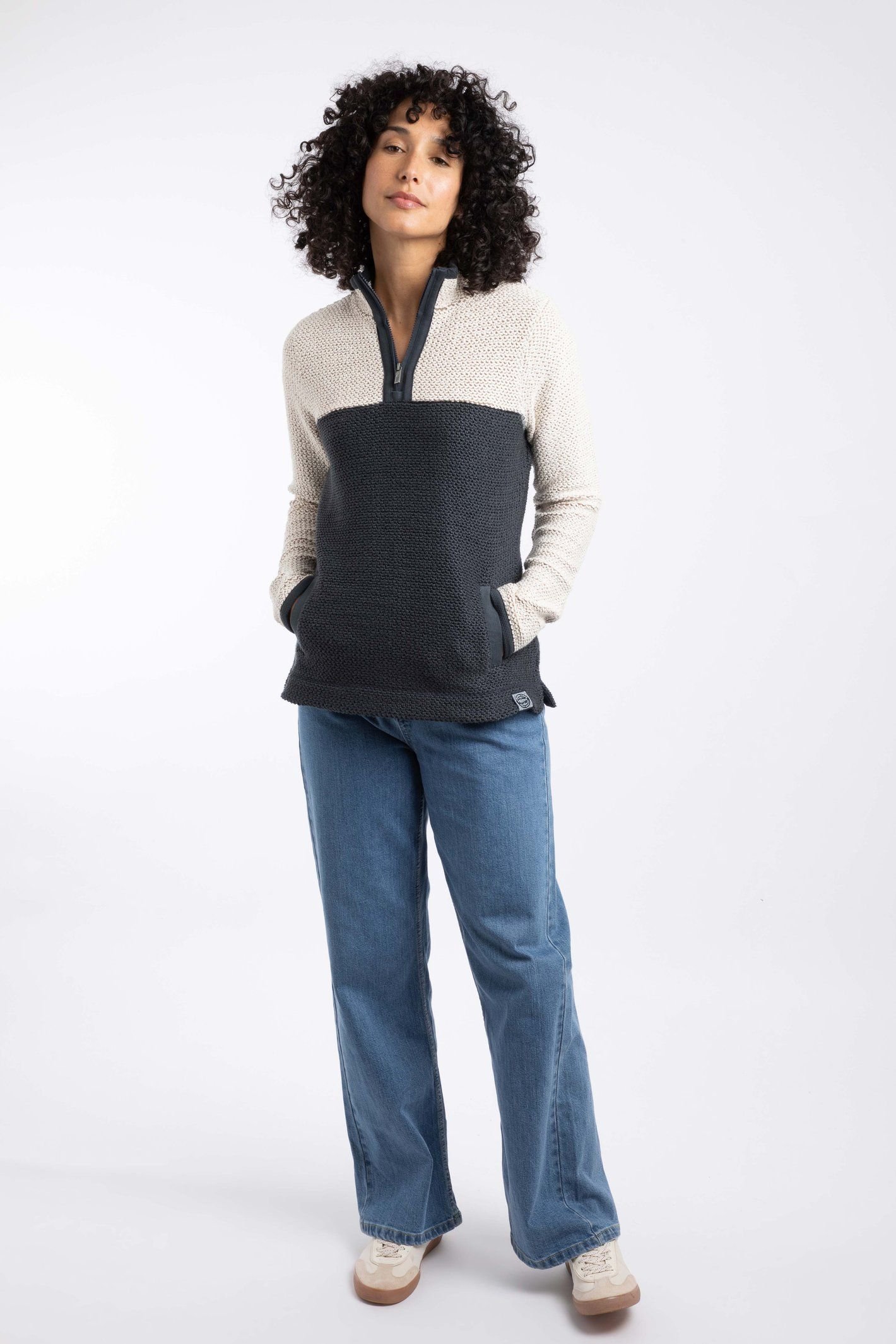 Weird Fish Weird Fish Women's Isla 1/4 Zip Colour Block Macaroni Sweatshirt in Navy - 4