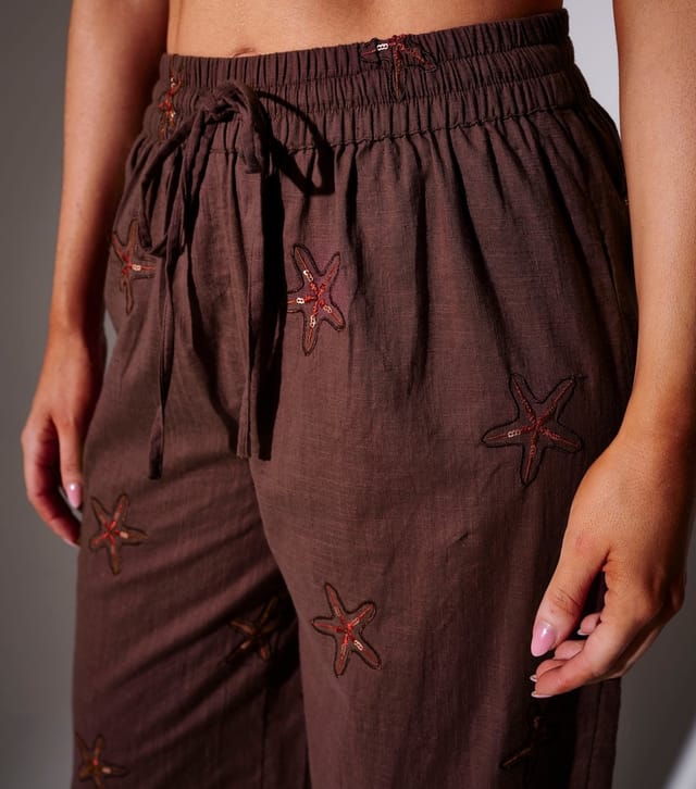 South Beach Women's Brown Starfish Embroidered Wide Leg Trousers South Beach New Look - 2