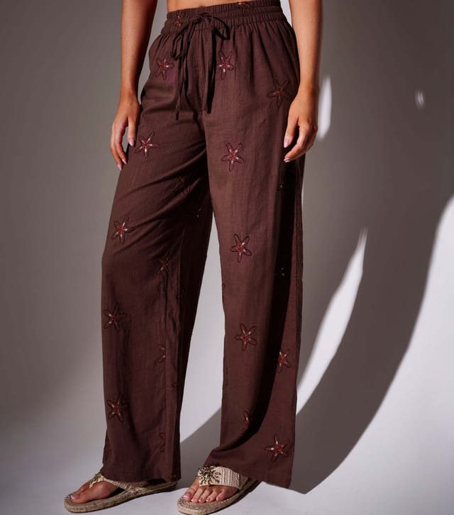 South Beach Women's Brown Starfish Embroidered Wide Leg Trousers South Beach New Look - 3