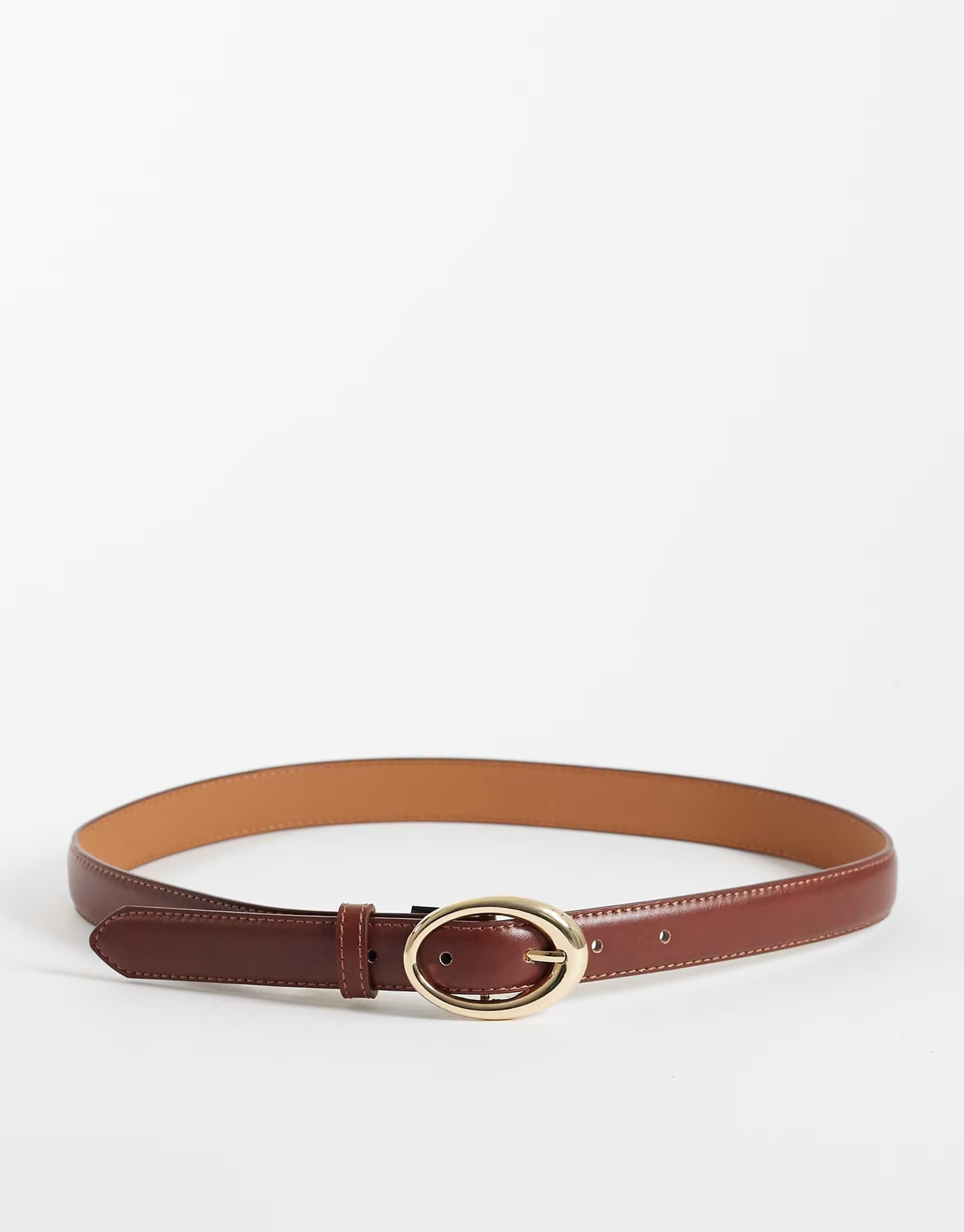 ASOS Mango faux leather slim belt with oval buckle in brown