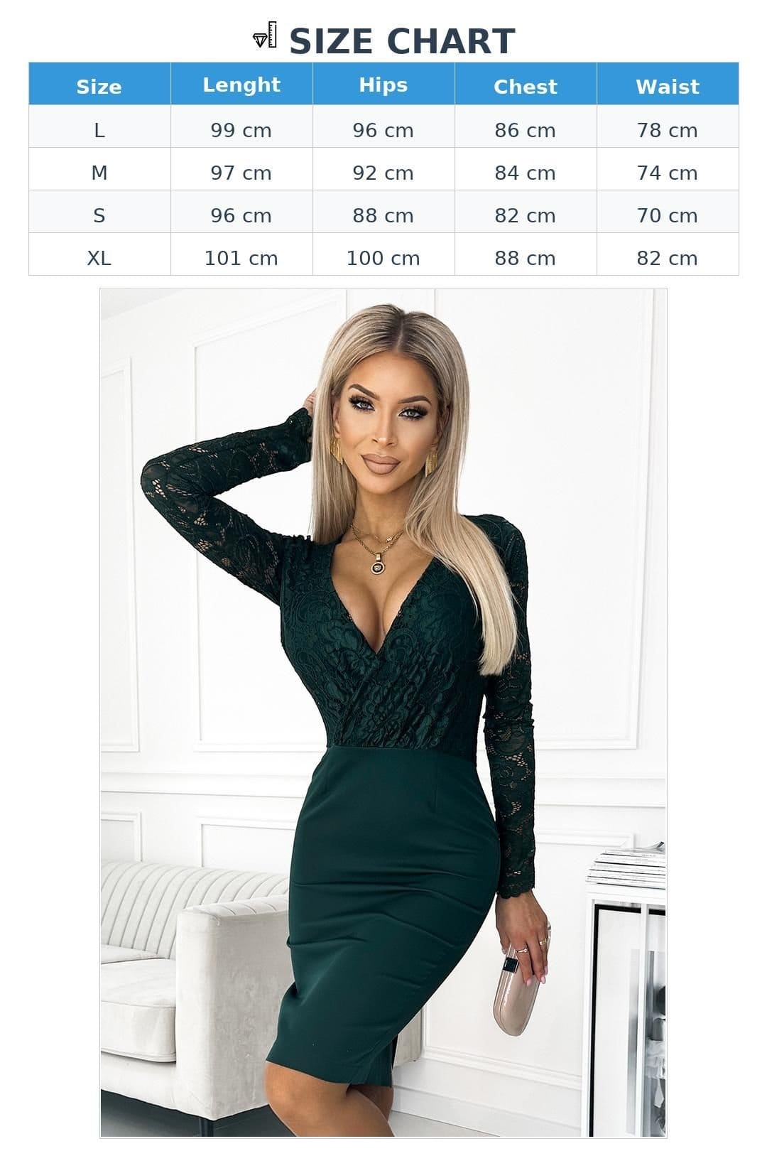 Love Lace Love Lace Women's Elegant Pencil Evening Dress with Lace in Green - 4