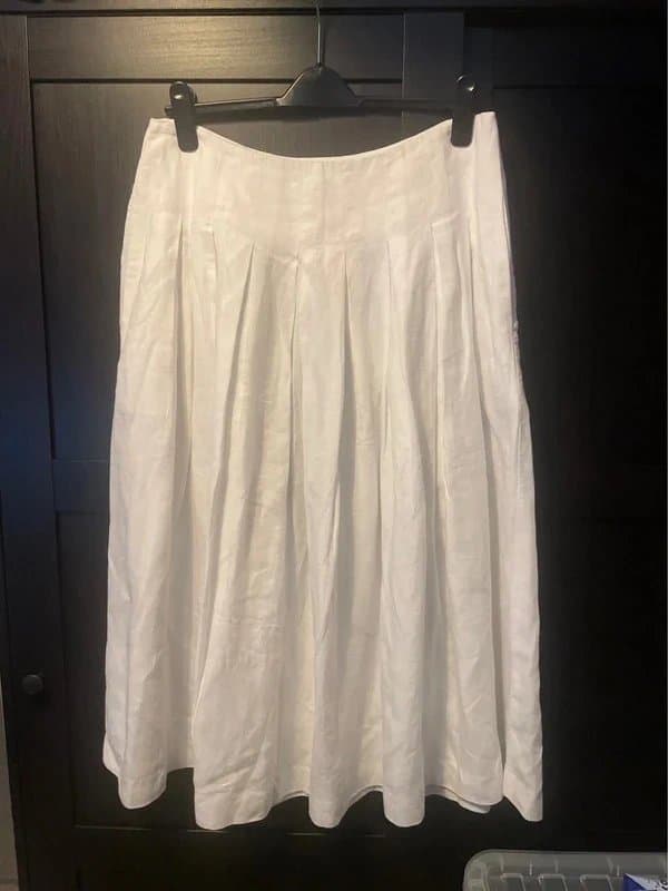 Boden Boden Lydia Pleated White Linen Midi Skirt UK14P Waist 32” Summer Smart Holiday Classic