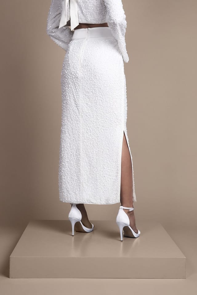 Coast Coast Women's Velvet Sequin Column Midi Skirt in Ivory - 3