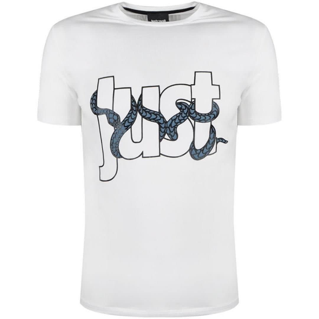 Just Cavalli Just Cavalli Men's Snake Wrapped Logo White T-Shirt