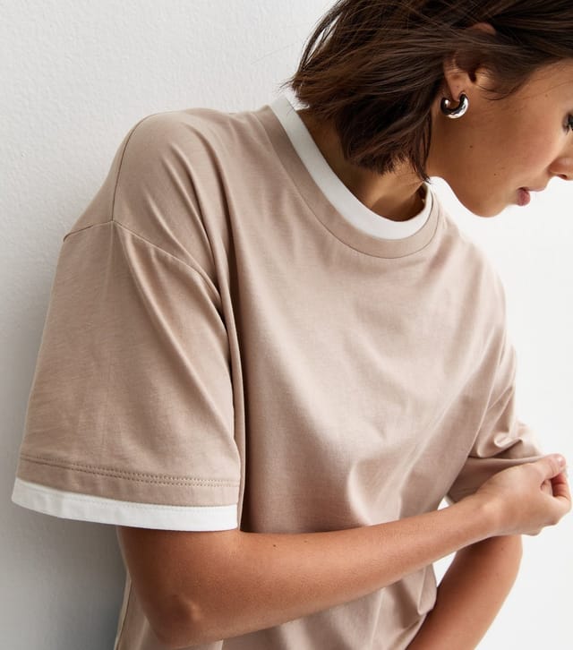 New Look Women's Mink 2-in-1 Short Sleeve Boxy T-Shirt New Look - 2