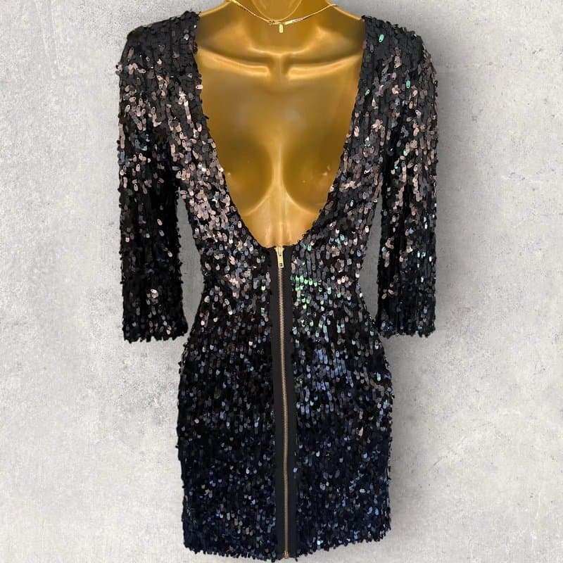 Topshop Topshop Womens Black Teardrop Sequin Bodycon Mini Evening Dress UK 6