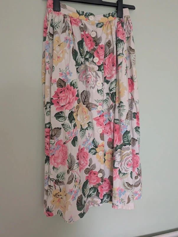 Wallis Vintage 100% cotton Laura Ashley style early 90s button up skirt wallos 10/12