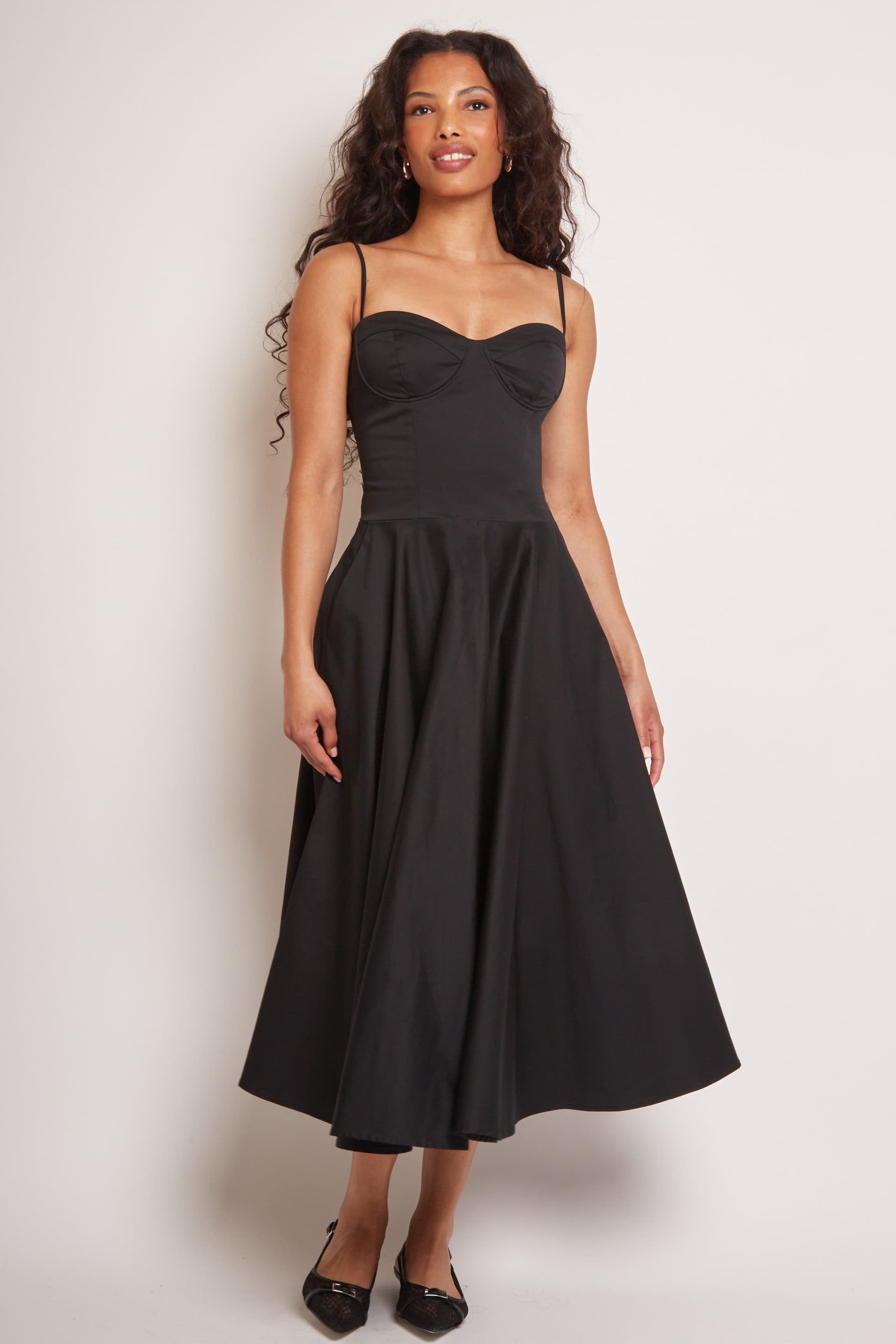Jaded Rose Jaded Rose Women's Jade Black Cotton Bustier Midi Dress