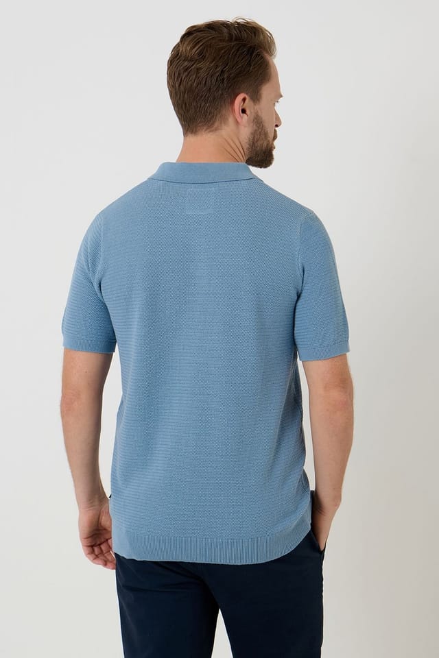 Saltwell Saltwell Men's Textured Knit Short Sleeve Polo Shirt in Light Blue - 2
