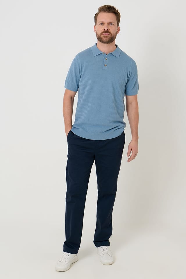 Saltwell Saltwell Men's Textured Knit Short Sleeve Polo Shirt in Light Blue - 3