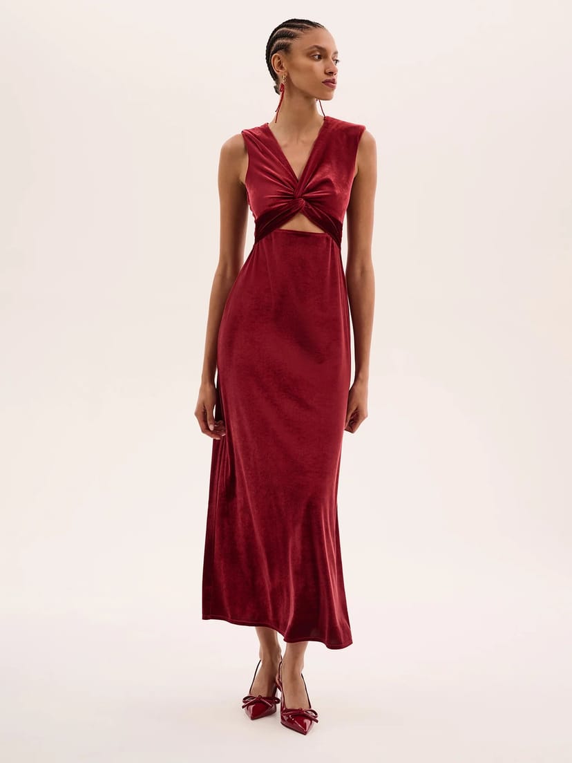 OMNES Marin Velvet Dress in Red - 1