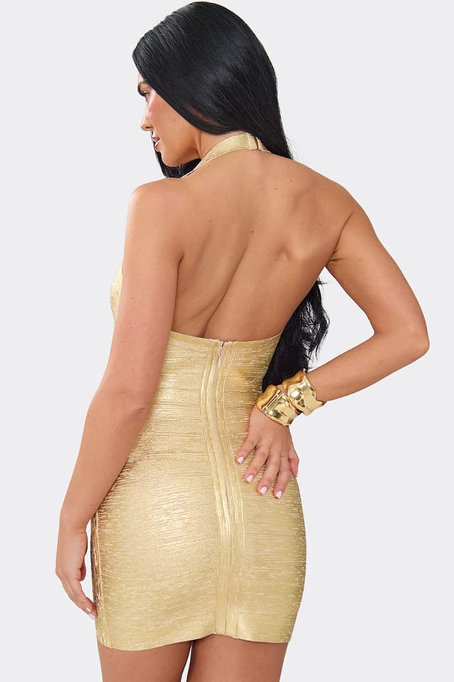 EGO EGO Women's Strappy Bandage Mini Dress in Gold - 2