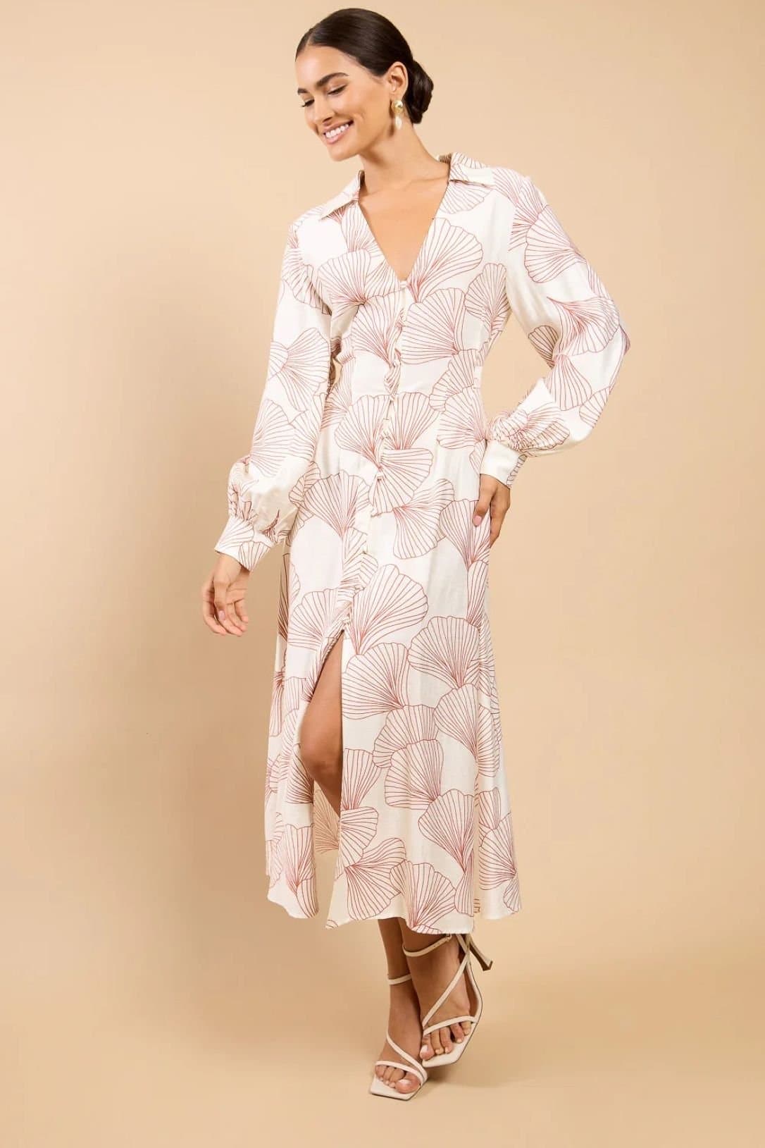 Little Mistress Little Mistress Women's Shell Print Midaxi Shirt Dress in White