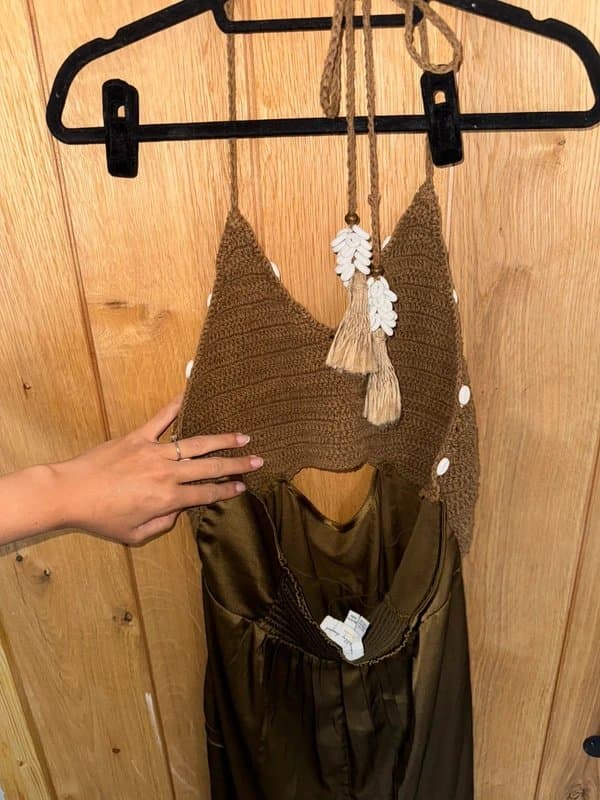 Never Fully Dressed Never fully dressed shell crochet brown cut out NFD halterneck dress