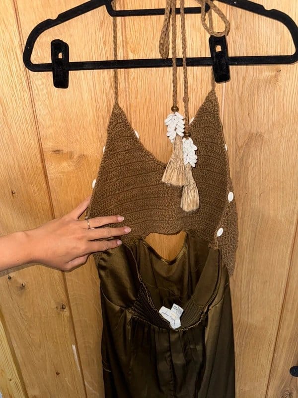 Never Fully Dressed Never fully dressed shell crochet brown cut out NFD halterneck dress - 1