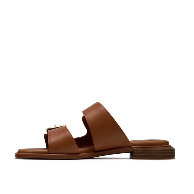 Clarks Clarks Women's Ariany Bay Tan Leather Flat Sandals, Sliders in Brown - 2