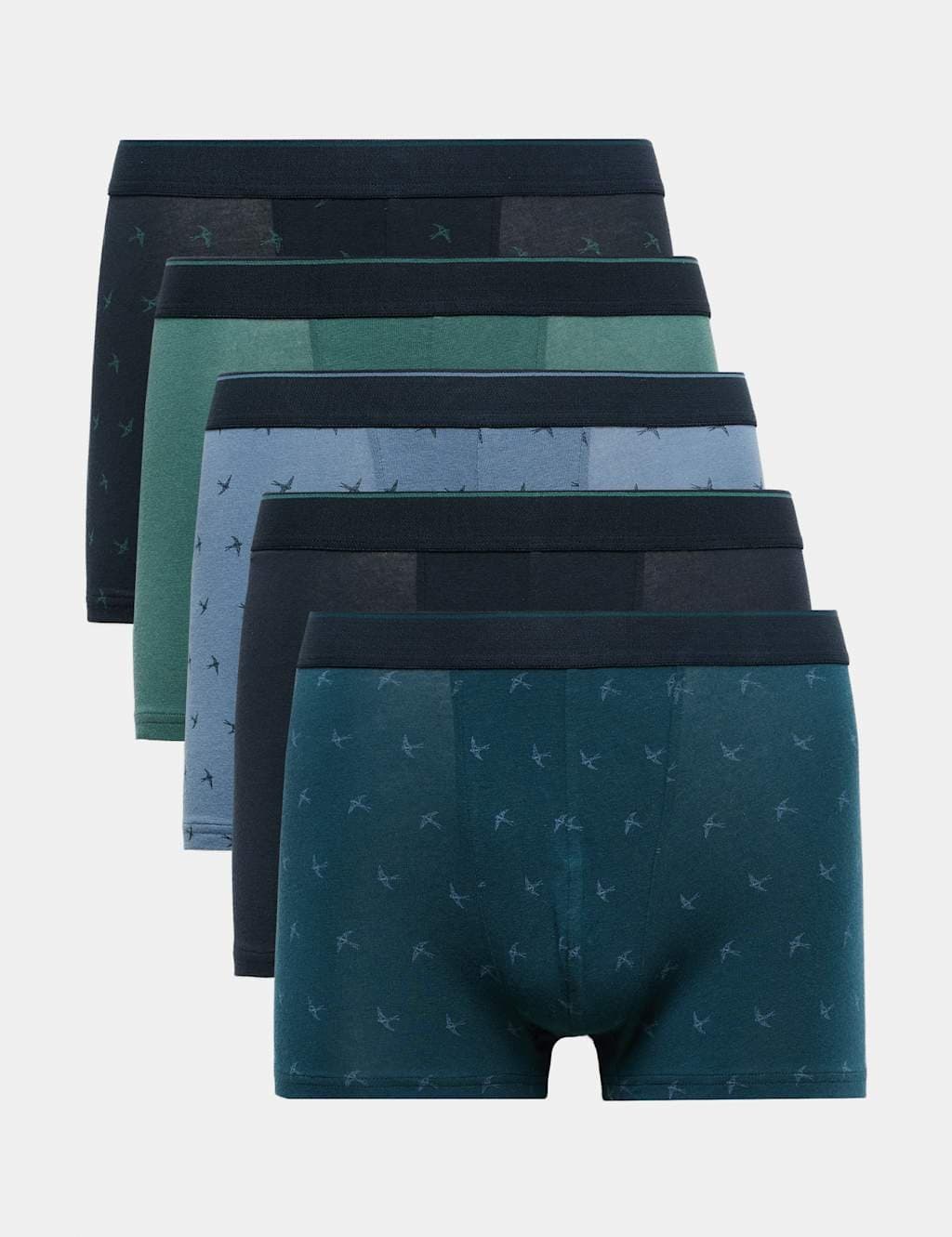 Marks & Spencer M&S 5 Pack Cotton Stretch Swallow Print Hipsters Teal Mix