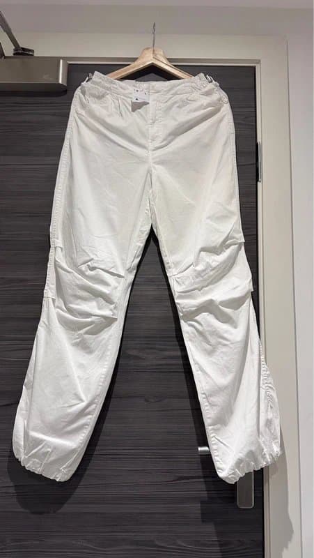 Bershka Bershka cotton cargo parachute trousers in white