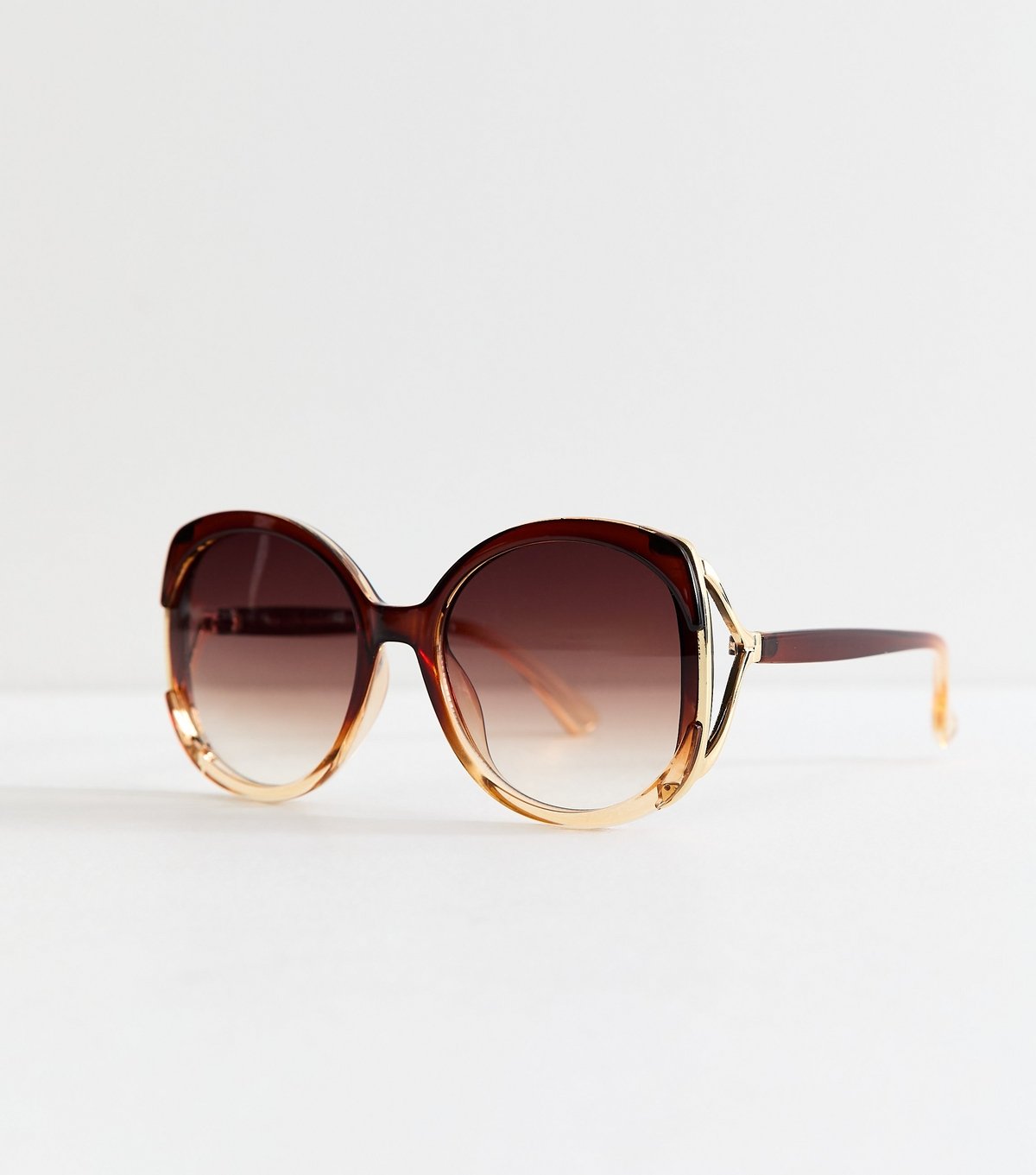 New Look Light Brown Oversized Round Temple Detail Sunglasses New Look - 1