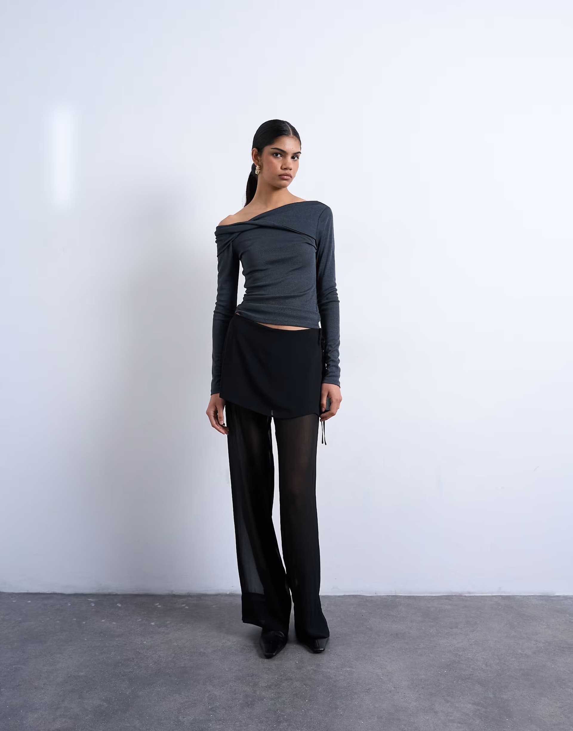 ASOS Topshop sheer double layer mock skirt trouser in black