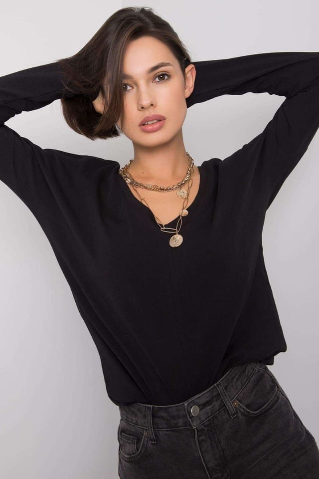 Love Lace Love Lace Women's Larissa Cotton Long Sleeve Basic Blouse Style 162851 in Black - 2