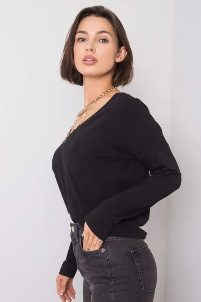 Love Lace Love Lace Women's Larissa Cotton Long Sleeve Basic Blouse Style 162851 in Black - 3