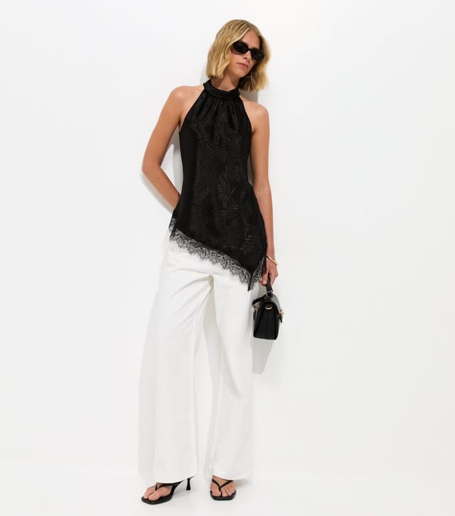 New Look Women's Black Asymmetric Hem Halterneck Top New Look - 3