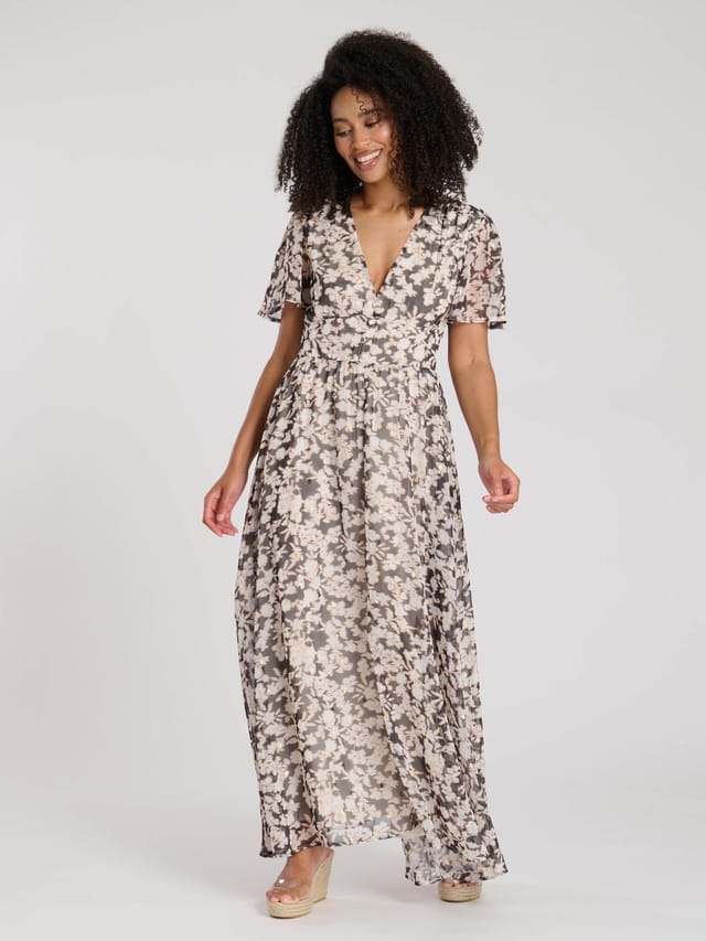 South Beach South Beach Women's Printed Metallic Chiffon Button Detail Midi Dress - 2