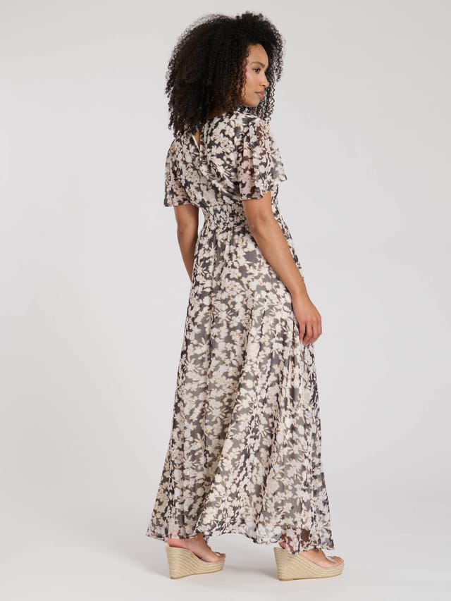 South Beach South Beach Women's Printed Metallic Chiffon Button Detail Midi Dress - 3