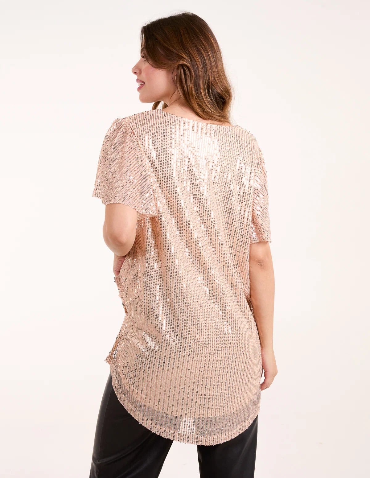 Blue Vanilla Angel Sleeve V Neck Sequin Top - 4