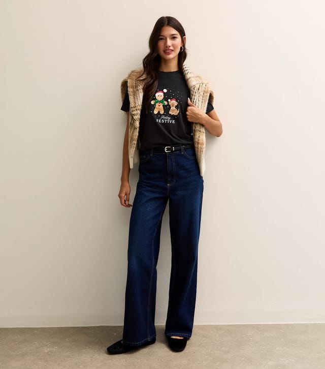 New Look Women's Black Christmas Feeling Festive Gingerbread Man Print T-Shirt New Look - 3