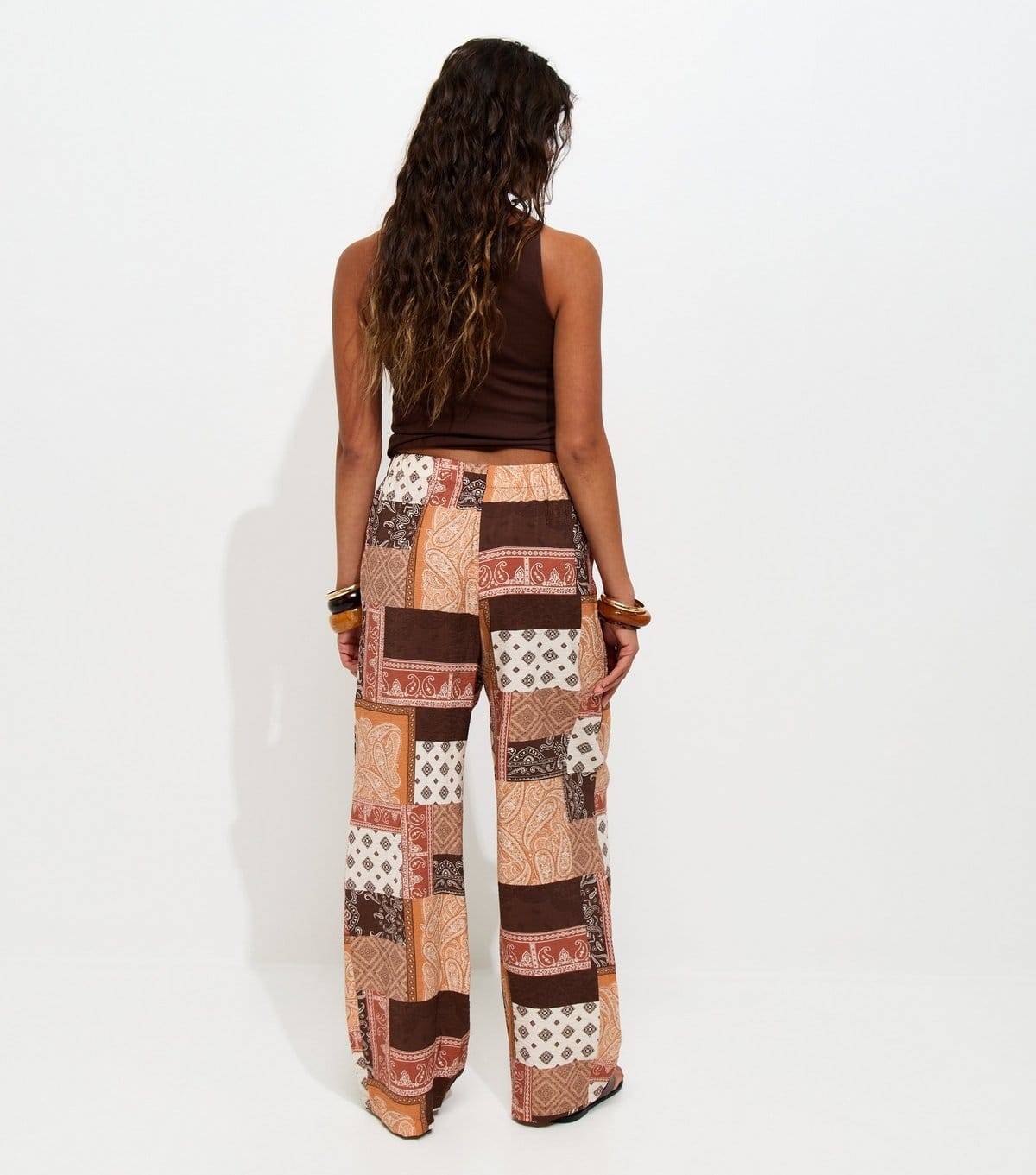 New Look Women's Brown Patchwork Wide Leg Trousers New Look - 4