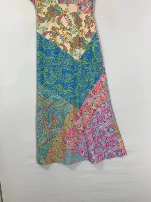 Never Fully Dressed Never Fully Dressed Midi Midaxi Dress 8 Paisley Pastel Patches Bell Sleeve Wedding Guest    8422 . a