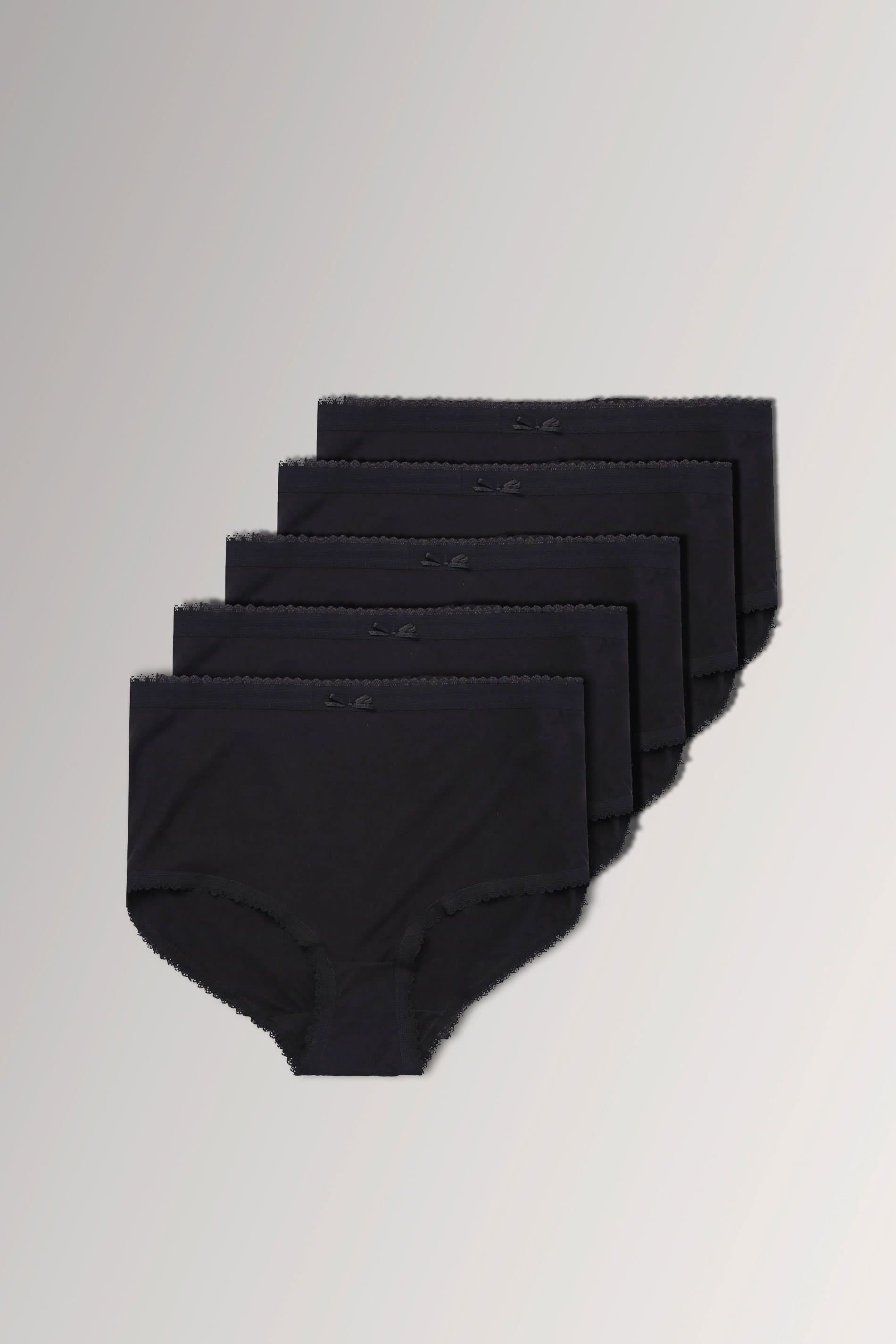 Yours Plus Size 5 Pack Black Cotton High Waisted Full Briefs