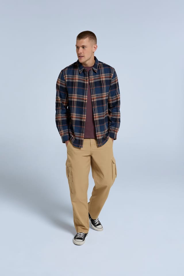 Animal Animal Men's 'Cove' Cotton Check Flannel Shirt Stylish Lightweight Button Down Top in Navy - 3