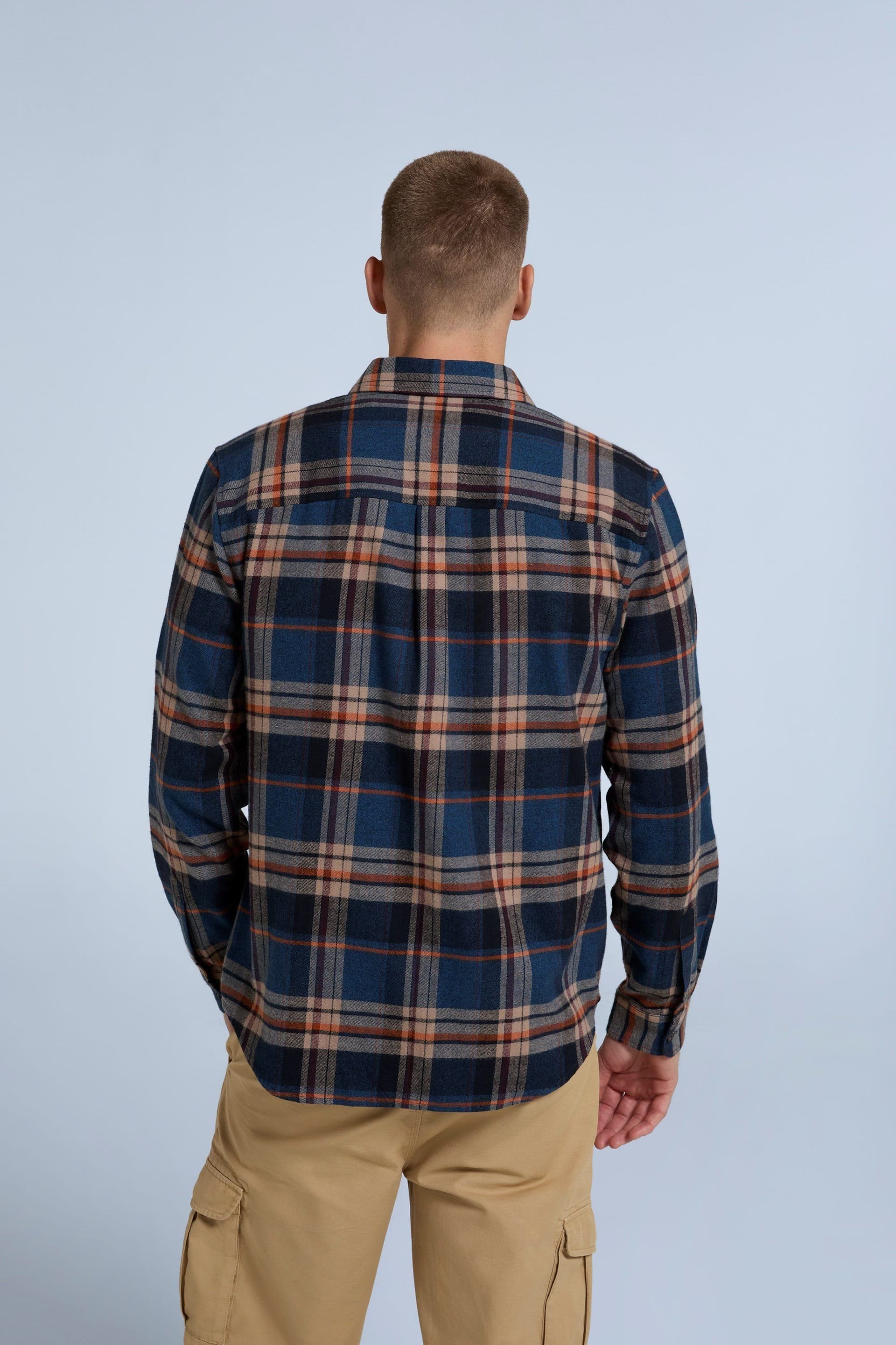 Animal Animal Men's 'Cove' Cotton Check Flannel Shirt Stylish Lightweight Button Down Top in Navy - 4
