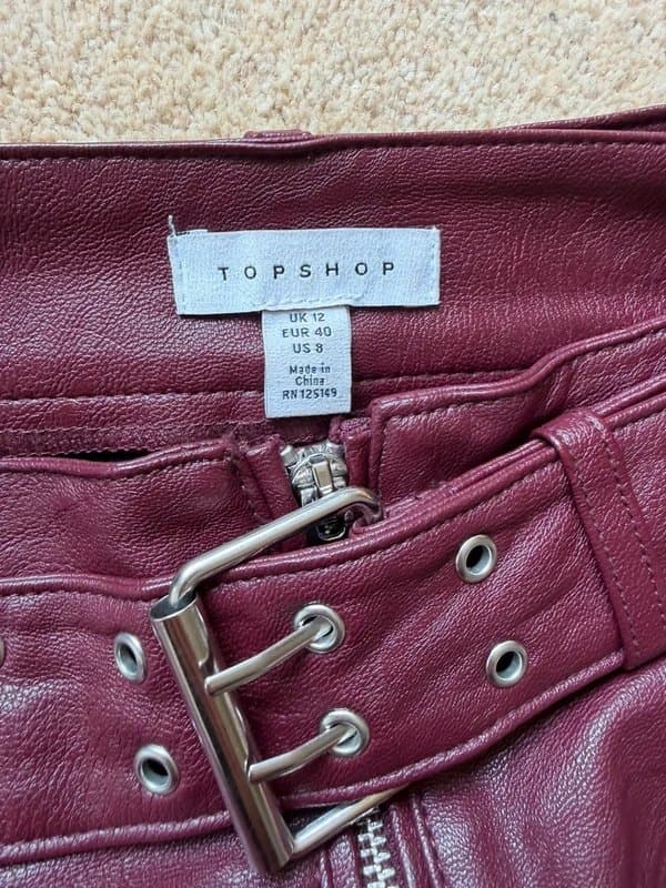 Topshop Topshop Burgundy PU Biker Mini Skirt UK 12