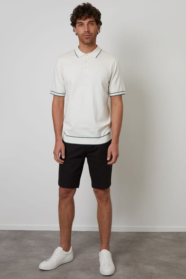 Threadbare Threadbare Men's Knitted Short Sleeve Polo Shirt in Beige - 3