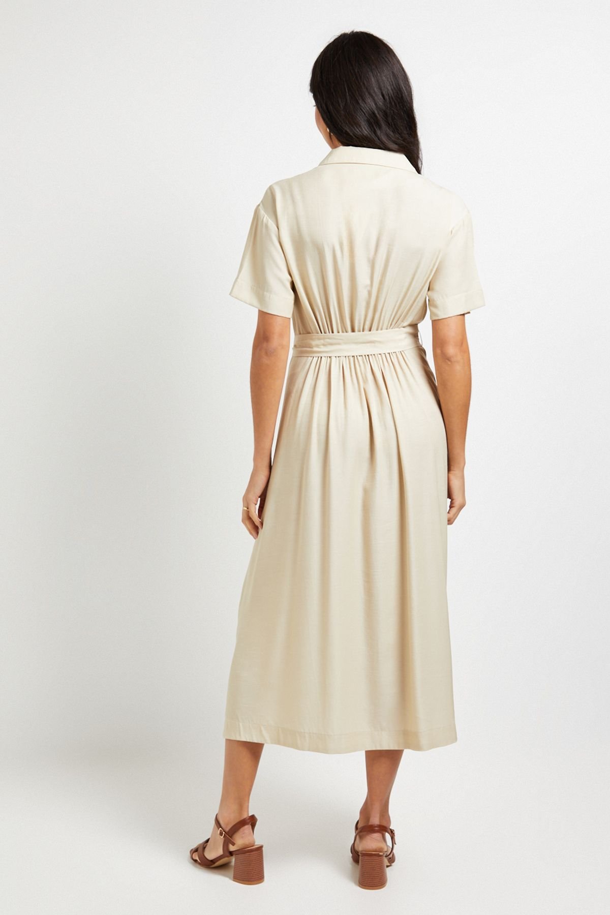 Wallis Wallis Women's Denim Look Zip Belted Midi Dress in Stone - 3