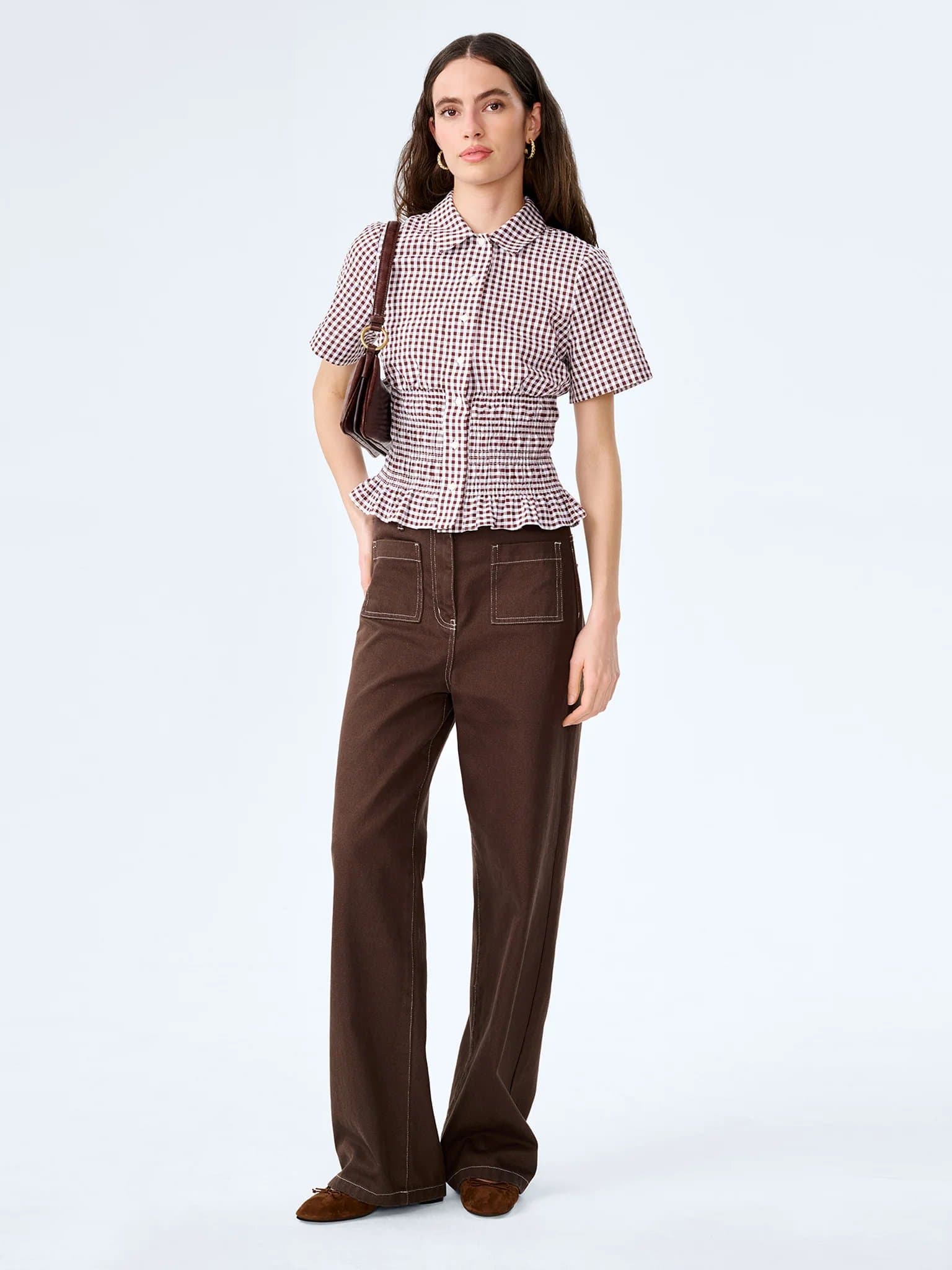 OMNES Merida Blouse in Chocolate/Cream Gingham